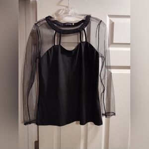 NWOT Elegant Black Sheer Sleeve Top
